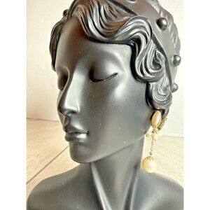 Vintage 1960s Lewis Segal Signed Gold Tone Dangle Tassel Faux Pearl Clip Earring